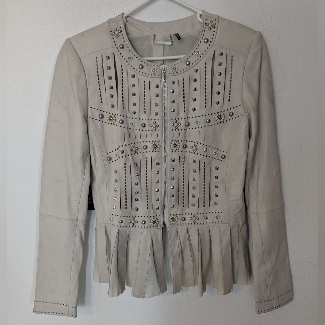 Marciano Lanette Jacket Soft Lambleather Studded Flowers Leather Size Medium
